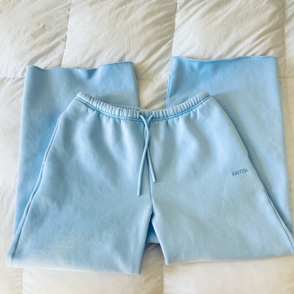 Aritzia cozy sweat fleece mega flutter sweatpants size medium villa blue